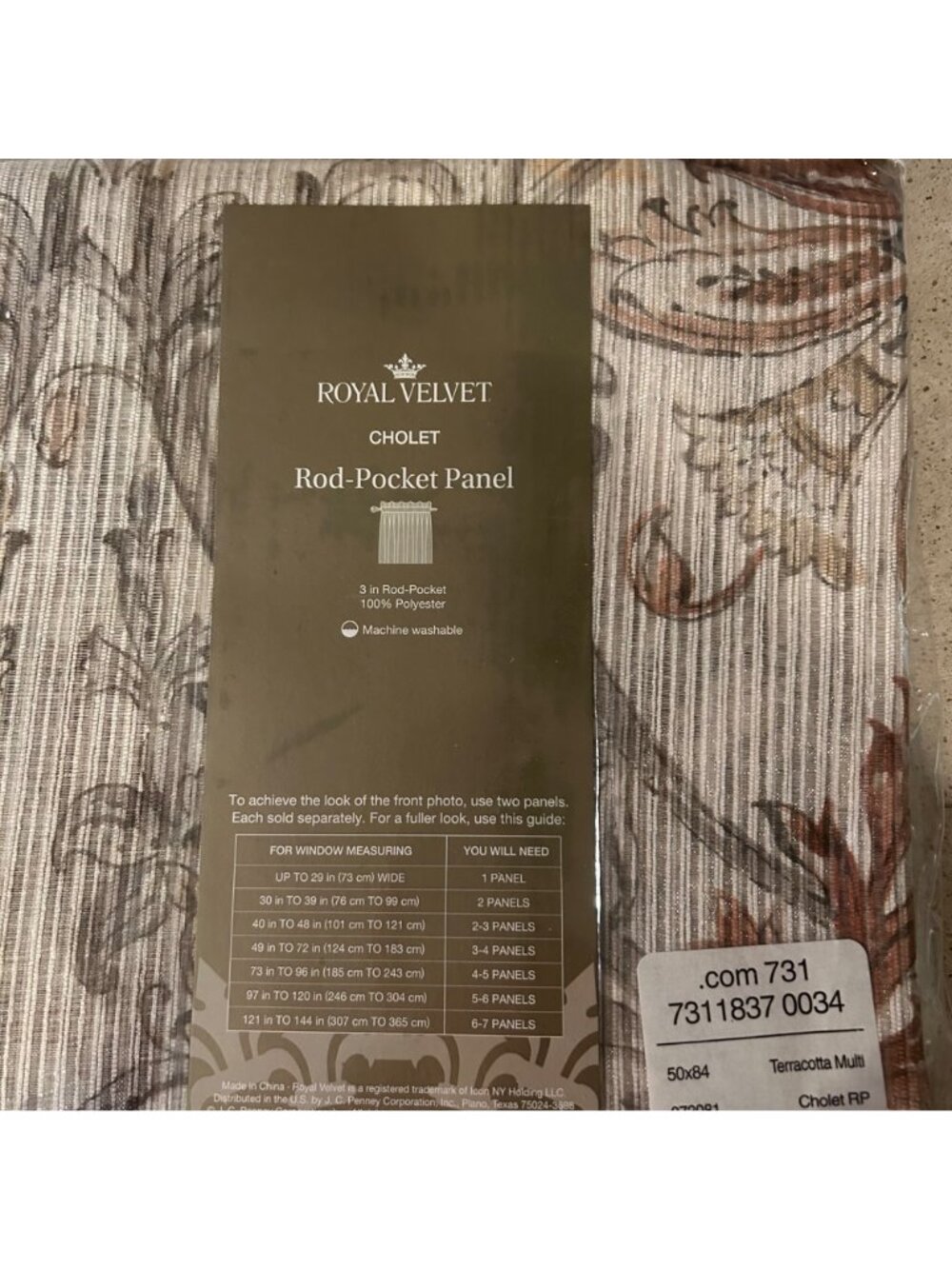 "Royal Velvet Cholet Curtain Set 2 Rod Pocket Panels Floral Beige Rust 50"x 84" - Picture 10 of 14